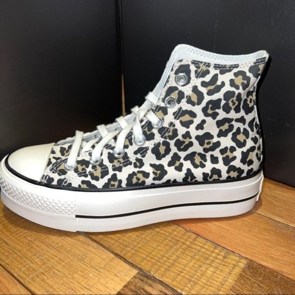 New Converse Black White Leopard All Star Chuck Taylor High Top Platform Sneaker - Picture 4 of 4